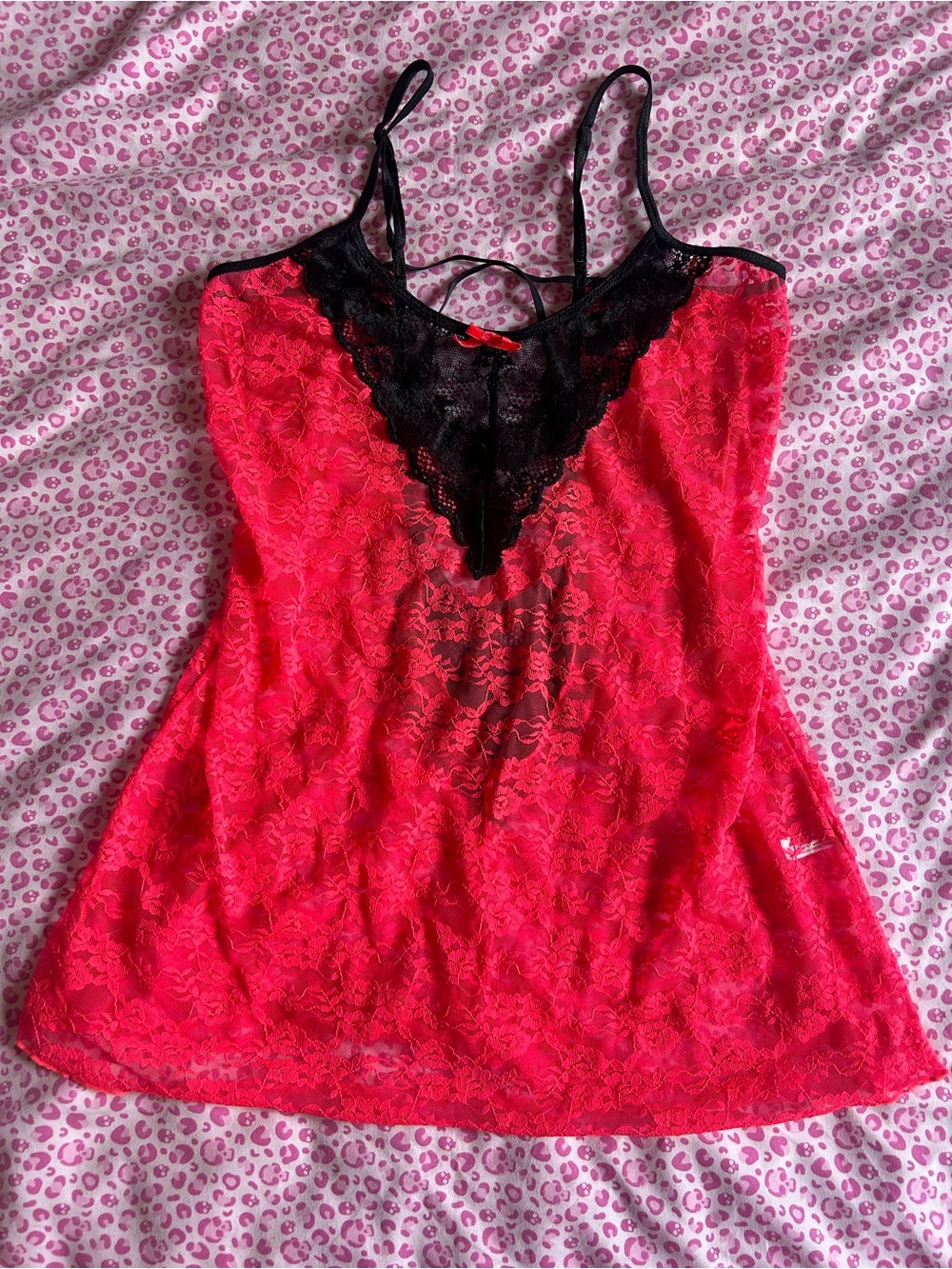 ‘La Vie En Rose’ Hot Pink/Coral Sheer Lace Cami